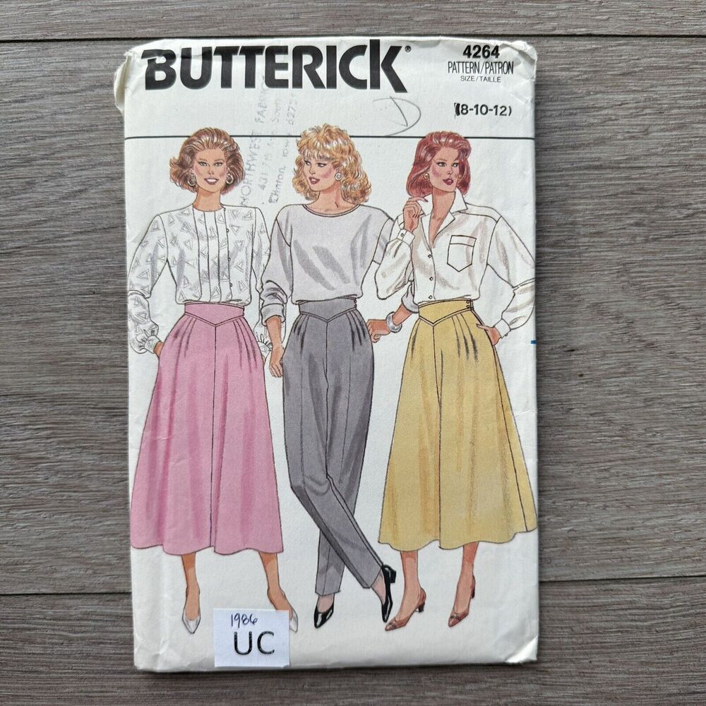 BUTTERICK 4264 LADIES FRONT YOKE PANTS SKIRT CULOTTES PATTERN 8-12 UC